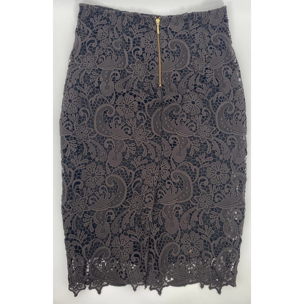 Zara Basic Chocolate Brown Lace Knee Length Skirt Pencil Sz Small S Zip - Picture 4 of 6